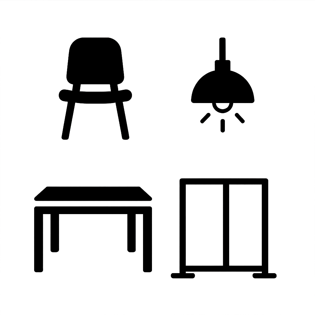 l'ensemble de nos produits : éclairage, mobilier de bureau, cloisons, sièges